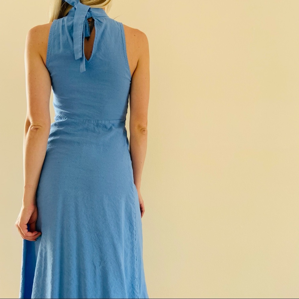ZARA Halter Neck Sleeveless Linen Midi Bow Dress - Picture 5 of 9